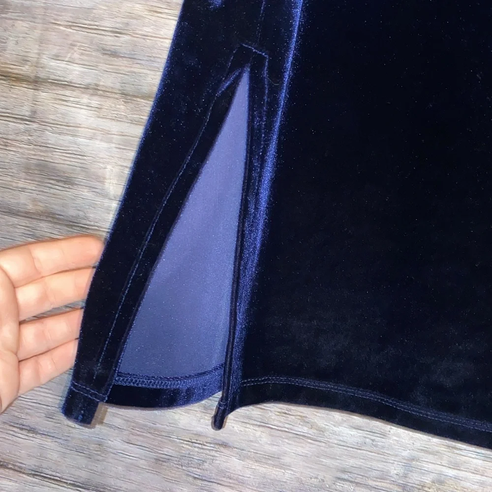 Royal Blue Velour Pencil Skirt With Slits
